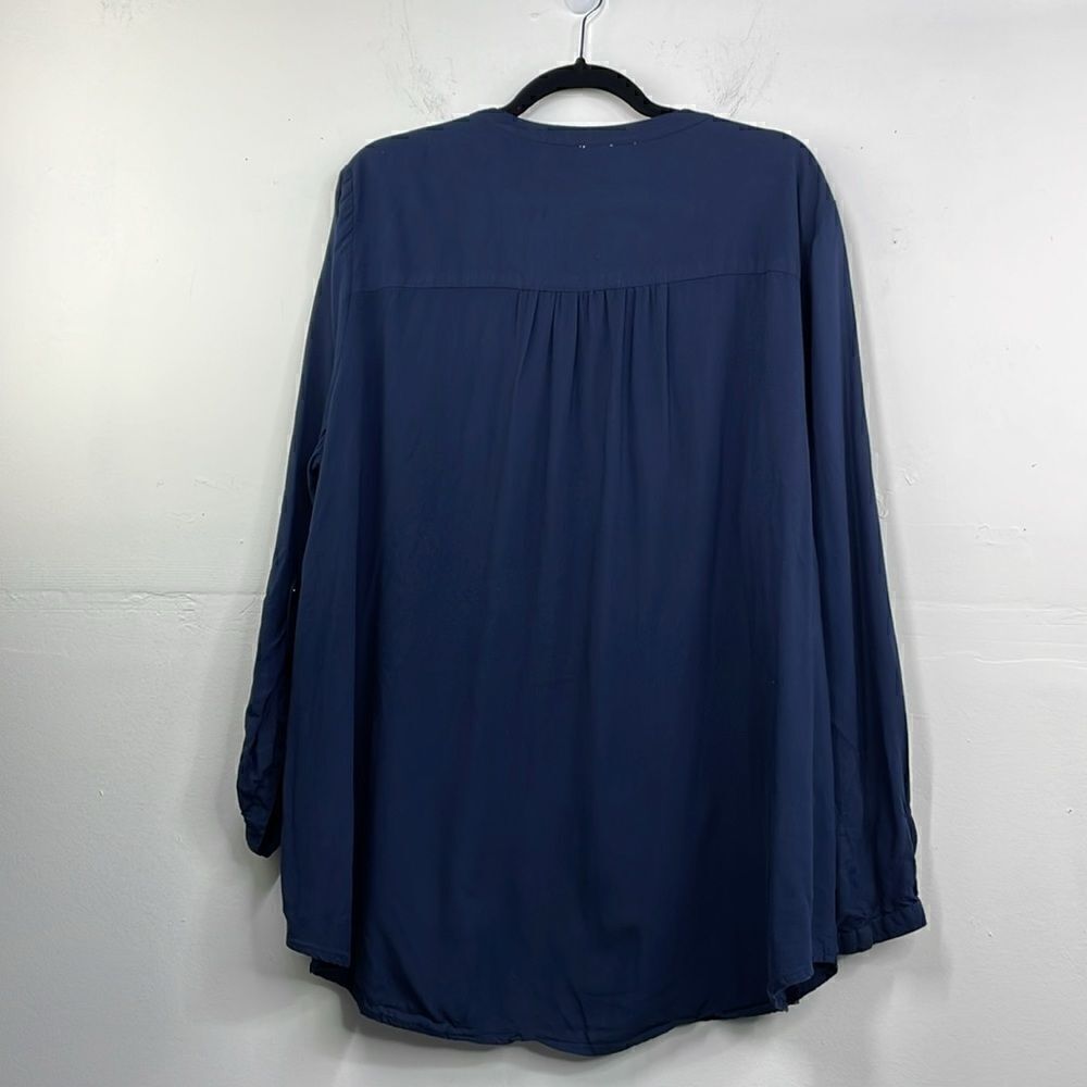 JM Collection Woman Boho V Neck Front Button Closure Navy with Gold detail 3X - Picture 2 of 8